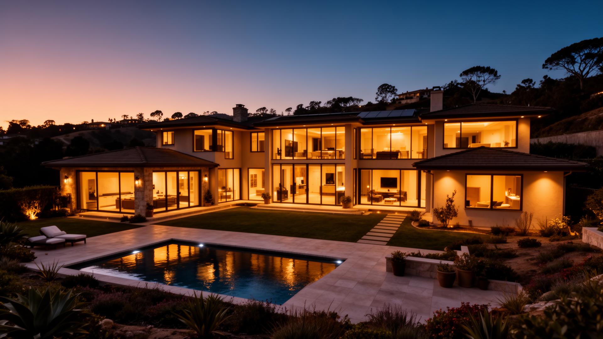 Luxury California home at dusk